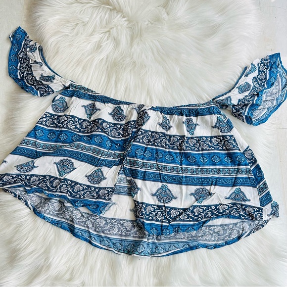 3x$25 L.A. Hearts Blue Off the Shoulder Cold Shoulder Loose Cropped Top, Medium - Picture 3 of 5